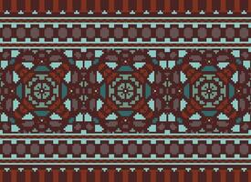 Cross Stitch Border. Embroidery Cross Stitch. Ethnic Patterns. Geometric Ethnic Indian pattern. Native Ethnic pattern.Texture Textile Fabric Clothing Knitwear print. Pixel Horizontal Seamless Vector. vector