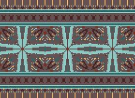 Pixel Cross Stitch Embroidery. Ethnic Patterns. Native Style. Traditional Design for texture, textile, fabric, clothing, Knitwear, print. Geometric Pixel Horizontal Seamless Vector. vector
