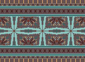 Pixel Cross Stitch Embroidery. Ethnic Patterns. Native Style. Traditional Design for texture, textile, fabric, clothing, Knitwear, print. Geometric Pixel Horizontal Seamless Vector. vector