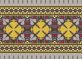 Cross Stitch Border. Embroidery Cross Stitch. Ethnic Patterns. Geometric Ethnic Indian pattern. Native Ethnic pattern.Texture Textile Fabric Clothing Knitwear print. Pixel Horizontal Seamless Vector. vector