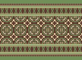 Cross Stitch Border. Embroidery Cross Stitch. Ethnic Patterns. Geometric Ethnic Indian pattern. Native Ethnic pattern.Texture Textile Fabric Clothing Knitwear print. Pixel Horizontal Seamless Vector. vector