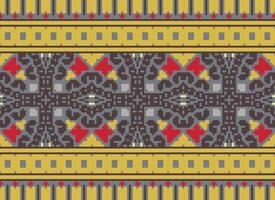 Cross Stitch Border. Embroidery Cross Stitch. Ethnic Patterns. Geometric Ethnic Indian pattern. Native Ethnic pattern.Texture Textile Fabric Clothing Knitwear print. Pixel Horizontal Seamless Vector. vector