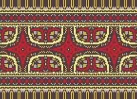 Cross Stitch Border. Embroidery Cross Stitch. Ethnic Patterns. Geometric Ethnic Indian pattern. Native Ethnic pattern.Texture Textile Fabric Clothing Knitwear print. Pixel Horizontal Seamless Vector. vector