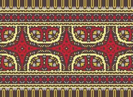 Cross Stitch Border. Embroidery Cross Stitch. Ethnic Patterns. Geometric Ethnic Indian pattern. Native Ethnic pattern.Texture Textile Fabric Clothing Knitwear print. Pixel Horizontal Seamless Vector. vector