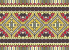 Cross Stitch Border. Embroidery Cross Stitch. Ethnic Patterns. Geometric Ethnic Indian pattern. Native Ethnic pattern.Texture Textile Fabric Clothing Knitwear print. Pixel Horizontal Seamless Vector. vector