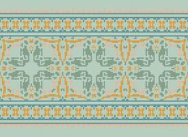 Cross Stitch Border. Embroidery Cross Stitch. Ethnic Patterns. Geometric Ethnic Indian pattern. Native Ethnic pattern.Texture Textile Fabric Clothing Knitwear print. Pixel Horizontal Seamless Vector. vector