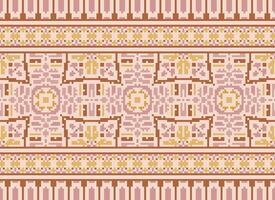 Cross Stitch Border. Embroidery Cross Stitch. Ethnic Patterns. Geometric Ethnic Indian pattern. Native Ethnic pattern.Texture Textile Fabric Clothing Knitwear print. Pixel Horizontal Seamless Vector. vector