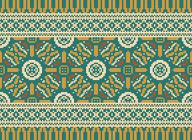 Cross Stitch Border. Embroidery Cross Stitch. Ethnic Patterns. Geometric Ethnic Indian pattern. Native Ethnic pattern.Texture Textile Fabric Clothing Knitwear print. Pixel Horizontal Seamless Vector. vector