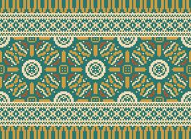 Cross Stitch Border. Embroidery Cross Stitch. Ethnic Patterns. Geometric Ethnic Indian pattern. Native Ethnic pattern.Texture Textile Fabric Clothing Knitwear print. Pixel Horizontal Seamless Vector. vector