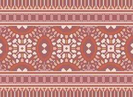 Cross Stitch Border. Embroidery Cross Stitch. Ethnic Patterns. Geometric Ethnic Indian pattern. Native Ethnic pattern.Texture Textile Fabric Clothing Knitwear print. Pixel Horizontal Seamless Vector. vector