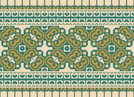 Cross Stitch Border. Embroidery Cross Stitch. Ethnic Patterns. Geometric Ethnic Indian pattern. Native Ethnic pattern.Texture Textile Fabric Clothing Knitwear print. Pixel Horizontal Seamless Vector. vector