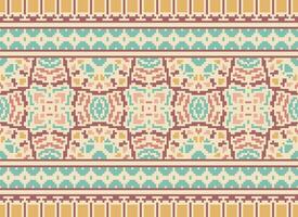 Cross Stitch Border. Embroidery Cross Stitch. Ethnic Patterns. Geometric Ethnic Indian pattern. Native Ethnic pattern.Texture Textile Fabric Clothing Knitwear print. Pixel Horizontal Seamless Vector. vector