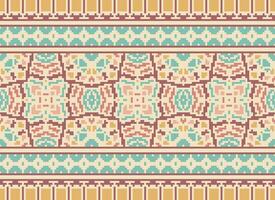 Cross Stitch Border. Embroidery Cross Stitch. Ethnic Patterns. Geometric Ethnic Indian pattern. Native Ethnic pattern.Texture Textile Fabric Clothing Knitwear print. Pixel Horizontal Seamless Vector. vector