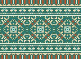Vintages Cross Stitch Traditional Ethnic Pattern Paisley Flower Ikat Background Abstract Aztec African Indonesian Indian Seamless Pattern for Fabric Print Cloth Dress Carpet Curtains and Sarong vector