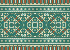 Vintages Cross Stitch Traditional Ethnic Pattern Paisley Flower Ikat Background Abstract Aztec African Indonesian Indian Seamless Pattern for Fabric Print Cloth Dress Carpet Curtains and Sarong vector