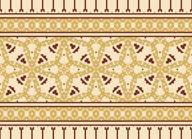 Cross Stitch Border. Embroidery Cross Stitch. Ethnic Patterns. Geometric Ethnic Indian pattern. Native Ethnic pattern.Texture Textile Fabric Clothing Knitwear print. Pixel Horizontal Seamless Vector. vector