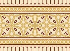 Cross Stitch Border. Embroidery Cross Stitch. Ethnic Patterns. Geometric Ethnic Indian pattern. Native Ethnic pattern.Texture Textile Fabric Clothing Knitwear print. Pixel Horizontal Seamless Vector. vector