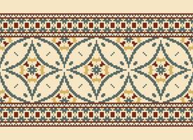 Cross Stitch Border. Embroidery Cross Stitch. Ethnic Patterns. Geometric Ethnic Indian pattern. Native Ethnic pattern.Texture Textile Fabric Clothing Knitwear print. Pixel Horizontal Seamless Vector. vector