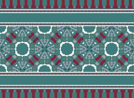 Vintages Cross Stitch Traditional Ethnic Pattern Paisley Flower Ikat Background Abstract Aztec African Indonesian Indian Seamless Pattern for Fabric Print Cloth Dress Carpet Curtains and Sarong vector