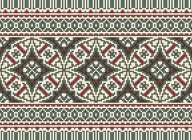 Vintages Cross Stitch Traditional Ethnic Pattern Paisley Flower Ikat Background Abstract Aztec African Indonesian Indian Seamless Pattern for Fabric Print Cloth Dress Carpet Curtains and Sarong vector