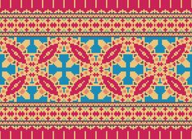 Vintages Cross Stitch Traditional Ethnic Pattern Paisley Flower Ikat Background Abstract Aztec African Indonesian Indian Seamless Pattern for Fabric Print Cloth Dress Carpet Curtains and Sarong vector