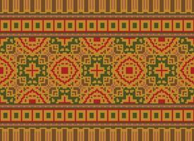 Vintages Cross Stitch Traditional Ethnic Pattern Paisley Flower Ikat Background Abstract Aztec African Indonesian Indian Seamless Pattern for Fabric Print Cloth Dress Carpet Curtains and Sarong vector