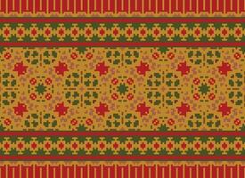 Vintages Cross Stitch Traditional Ethnic Pattern Paisley Flower Ikat Background Abstract Aztec African Indonesian Indian Seamless Pattern for Fabric Print Cloth Dress Carpet Curtains and Sarong vector
