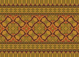 Vintages Cross Stitch Traditional Ethnic Pattern Paisley Flower Ikat Background Abstract Aztec African Indonesian Indian Seamless Pattern for Fabric Print Cloth Dress Carpet Curtains and Sarong vector