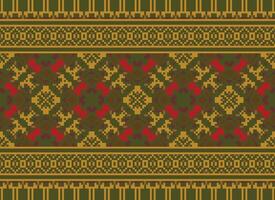 Vintages Cross Stitch Traditional Ethnic Pattern Paisley Flower Ikat Background Abstract Aztec African Indonesian Indian Seamless Pattern for Fabric Print Cloth Dress Carpet Curtains and Sarong vector