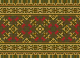 Vintages Cross Stitch Traditional Ethnic Pattern Paisley Flower Ikat Background Abstract Aztec African Indonesian Indian Seamless Pattern for Fabric Print Cloth Dress Carpet Curtains and Sarong vector