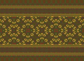 Pixel Vintages Cross Stitch Traditional Ethnic Pattern Paisley Flower Ikat Background Abstract Aztec African Indonesian Indian Seamless Pattern for Fabric Print Cloth Dress Carpet Curtains and Sarong vector