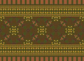 Pixel Vintages Cross Stitch Traditional Ethnic Pattern Paisley Flower Ikat Background Abstract Aztec African Indonesian Indian Seamless Pattern for Fabric Print Cloth Dress Carpet Curtains and Sarong vector