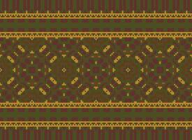 Pixel Vintages Cross Stitch Traditional Ethnic Pattern Paisley Flower Ikat Background Abstract Aztec African Indonesian Indian Seamless Pattern for Fabric Print Cloth Dress Carpet Curtains and Sarong vector