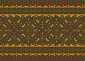 Pixel Vintages Cross Stitch Traditional Ethnic Pattern Paisley Flower Ikat Background Abstract Aztec African Indonesian Indian Seamless Pattern for Fabric Print Cloth Dress Carpet Curtains and Sarong vector