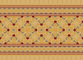 Pixel Vintages Cross Stitch Traditional Ethnic Pattern Paisley Flower Ikat Background Abstract Aztec African Indonesian Indian Seamless Pattern for Fabric Print Cloth Dress Carpet Curtains and Sarong vector