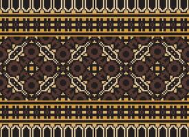 Pixel Vintages Cross Stitch Traditional Ethnic Pattern Paisley Flower Ikat Background Abstract Aztec African Indonesian Indian Seamless Pattern for Fabric Print Cloth Dress Carpet Curtains and Sarong vector