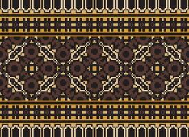 Pixel Vintages Cross Stitch Traditional Ethnic Pattern Paisley Flower Ikat Background Abstract Aztec African Indonesian Indian Seamless Pattern for Fabric Print Cloth Dress Carpet Curtains and Sarong vector