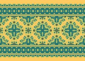 Pixel Vintages Cross Stitch Traditional Ethnic Pattern Paisley Flower Ikat Background Abstract Aztec African Indonesian Indian Seamless Pattern for Fabric Print Cloth Dress Carpet Curtains and Sarong vector