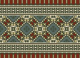 Pixel Vintages Cross Stitch Traditional Ethnic Pattern Paisley Flower Ikat Background Abstract Aztec African Indonesian Indian Seamless Pattern for Fabric Print Cloth Dress Carpet Curtains and Sarong vector