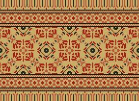 Pixel Vintages Cross Stitch Traditional Ethnic Pattern Paisley Flower Ikat Background Abstract Aztec African Indonesian Indian Seamless Pattern for Fabric Print Cloth Dress Carpet Curtains and Sarong vector