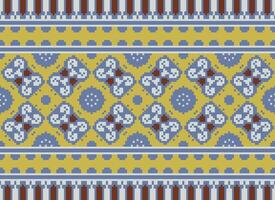 Vintages Cross Stitch Traditional Ethnic Pattern Paisley Flower Ikat Background Abstract Aztec African Indonesian Indian Seamless Pattern for Fabric Print Cloth Dress Carpet Curtains and Sarong vector