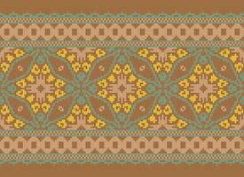 Vintages Cross Stitch Traditional Ethnic Pattern Paisley Flower Ikat Background Abstract Aztec African Indonesian Indian Seamless Pattern for Fabric Print Cloth Dress Carpet Curtains and Sarong vector