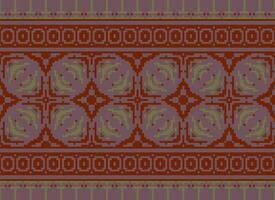 Vintages Cross Stitch Traditional Ethnic Pattern Paisley Flower Ikat Background Abstract Aztec African Indonesian Indian Seamless Pattern for Fabric Print Cloth Dress Carpet Curtains and Sarong vector