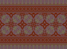 Vintages Cross Stitch Traditional Ethnic Pattern Paisley Flower Ikat Background Abstract Aztec African Indonesian Indian Seamless Pattern for Fabric Print Cloth Dress Carpet Curtains and Sarong vector