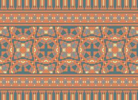 Vintages Cross Stitch Traditional Ethnic Pattern Paisley Flower Ikat Background Abstract Aztec African Indonesian Indian Seamless Pattern for Fabric Print Cloth Dress Carpet Curtains and Sarong vector