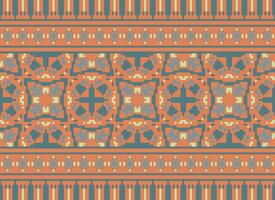 Vintages Cross Stitch Traditional Ethnic Pattern Paisley Flower Ikat Background Abstract Aztec African Indonesian Indian Seamless Pattern for Fabric Print Cloth Dress Carpet Curtains and Sarong vector