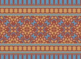Pixel Vintages Cross Stitch Traditional Ethnic Pattern Paisley Flower Ikat Background Abstract Aztec African Indonesian Indian Seamless Pattern for Fabric Print Cloth Dress Carpet Curtains and Sarong vector