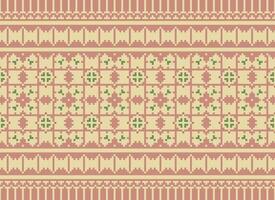 Pixel Vintages Cross Stitch Traditional Ethnic Pattern Paisley Flower Ikat Background Abstract Aztec African Indonesian Indian Seamless Pattern for Fabric Print Cloth Dress Carpet Curtains and Sarong vector
