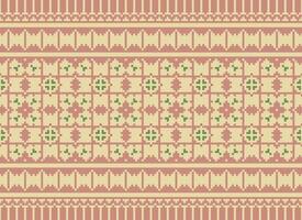 Pixel Vintages Cross Stitch Traditional Ethnic Pattern Paisley Flower Ikat Background Abstract Aztec African Indonesian Indian Seamless Pattern for Fabric Print Cloth Dress Carpet Curtains and Sarong vector