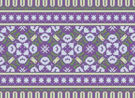 Pixel Vintages Cross Stitch Traditional Ethnic Pattern Paisley Flower Ikat Background Abstract Aztec African Indonesian Indian Seamless Pattern for Fabric Print Cloth Dress Carpet Curtains and Sarong vector